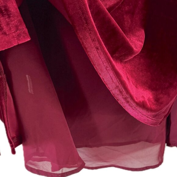 Suzanne Betro 2X BURGUNDY Velvet Tunic Top with Bell Sleeves Chiffon Hem - Picture 6 of 12